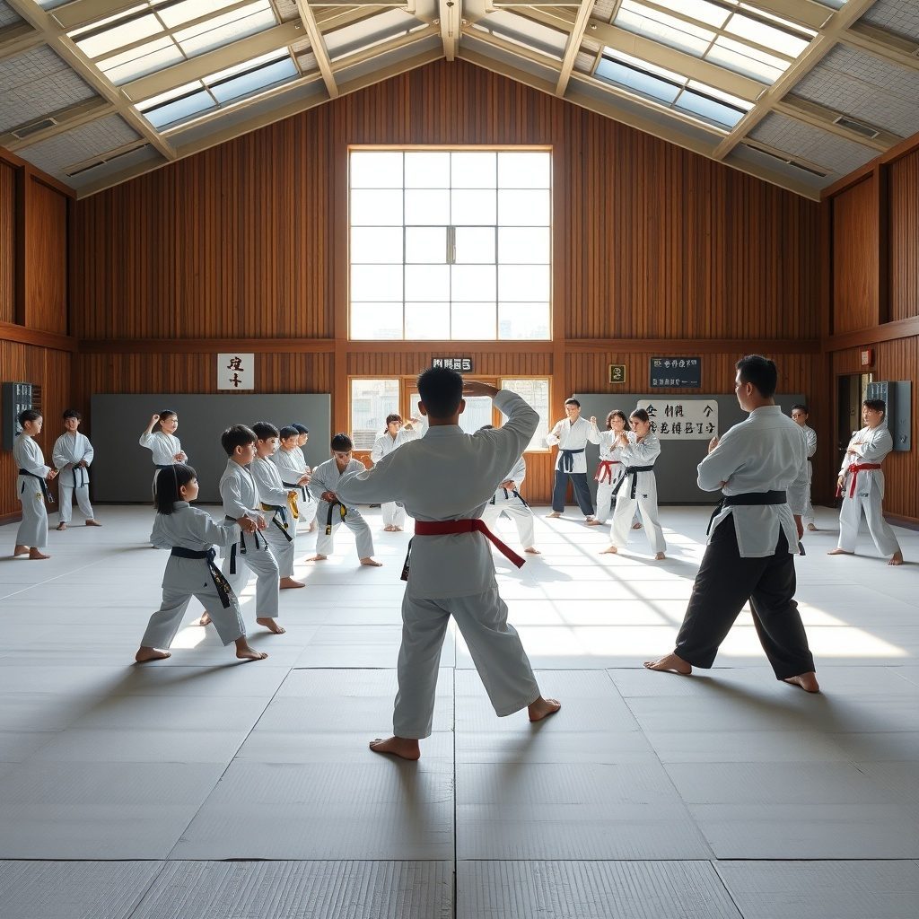 Martial arts class in progress